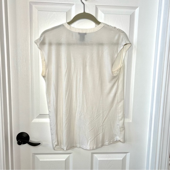 ⭐️ Ann Taylor Factory Cap Sleeve White Blouse Pockets Size SMALL - Picture 6 of 12
